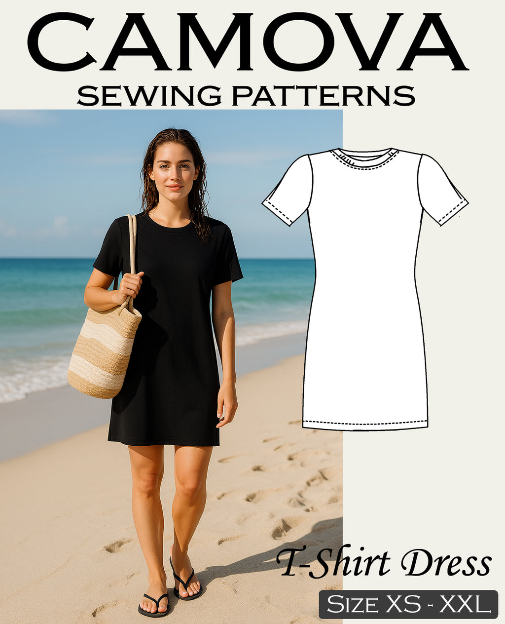 PDF Sewing Pattern T-Shirt Dress for Women | Easy Summer Dress | Sizes S–XXL | A4 & A0 File | Beginner-Friendly