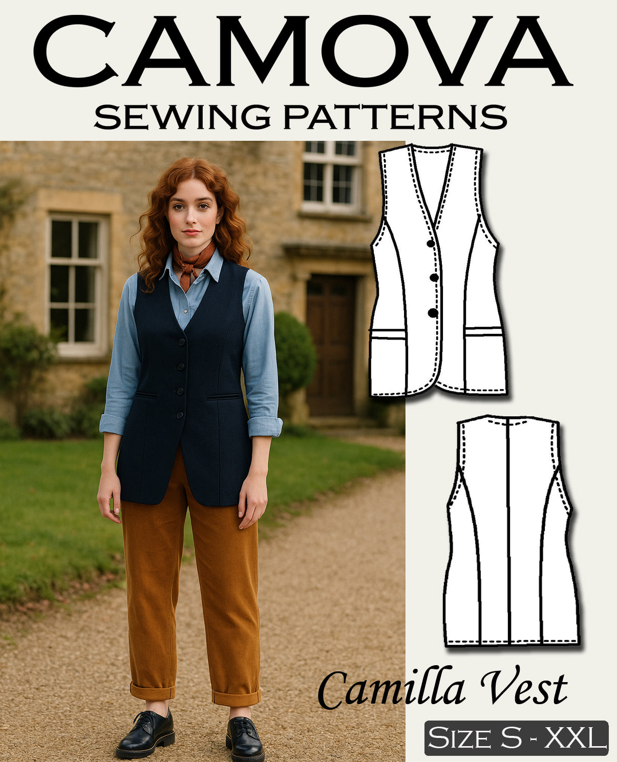 Camille – PDF Schnittmuster Damenweste (Größen S–XXL)