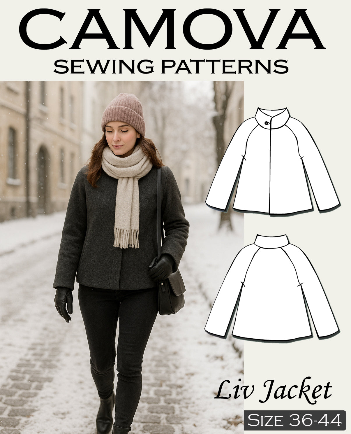 Liv Jacket – Schnittmuster PDF A4 & A0 | Jacke nähen | Damen Mantel Schnitt | Stehkragen | Größen 36-44 | Anfängerfreundlich