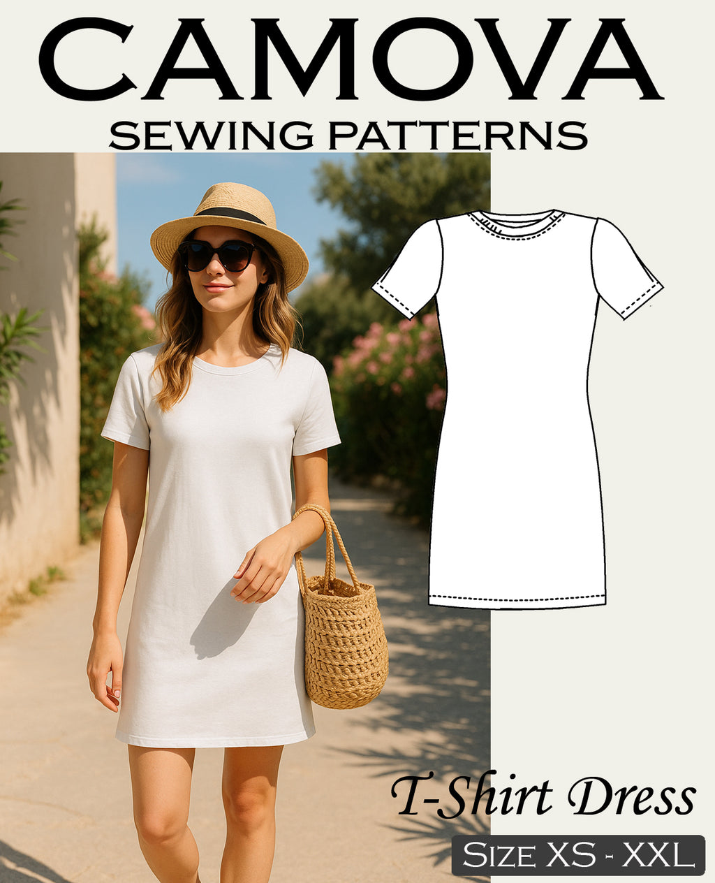 PDF Sewing Pattern T-Shirt Dress for Women | Easy Summer Dress | Sizes S–XXL | A4 & A0 File | Beginner-Friendly
