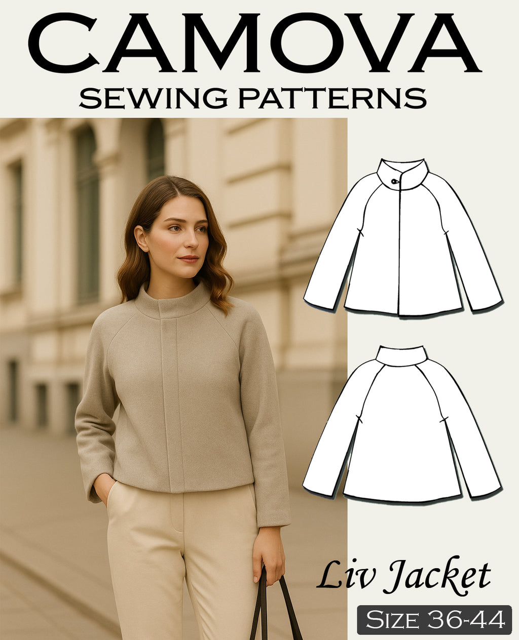 Liv Jacket – Schnittmuster PDF A4 & A0 | Jacke nähen | Damen Mantel Schnitt | Stehkragen | Größen 36-44 | Anfängerfreundlich