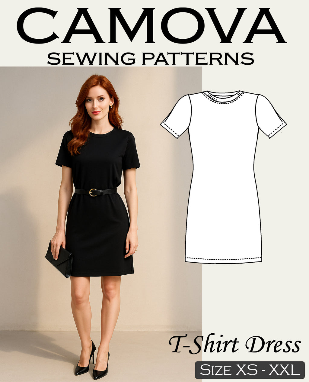 PDF Sewing Pattern T-Shirt Dress for Women | Easy Summer Dress | Sizes S–XXL | A4 & A0 File | Beginner-Friendly