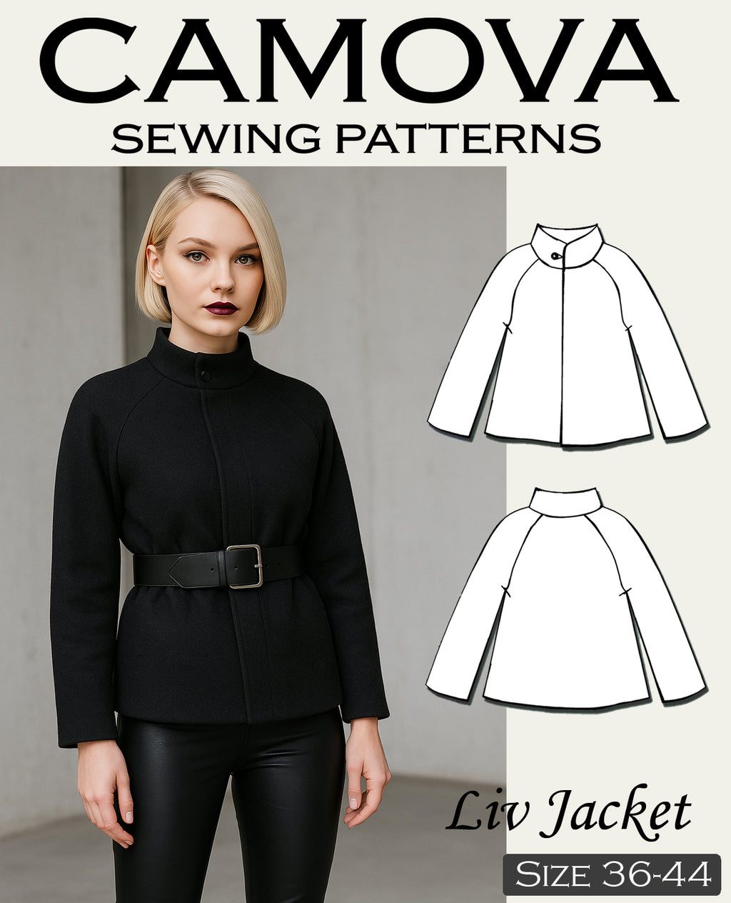 Liv Jacket – Schnittmuster PDF A4 & A0 | Jacke nähen | Damen Mantel Schnitt | Stehkragen | Größen 36-44 | Anfängerfreundlich