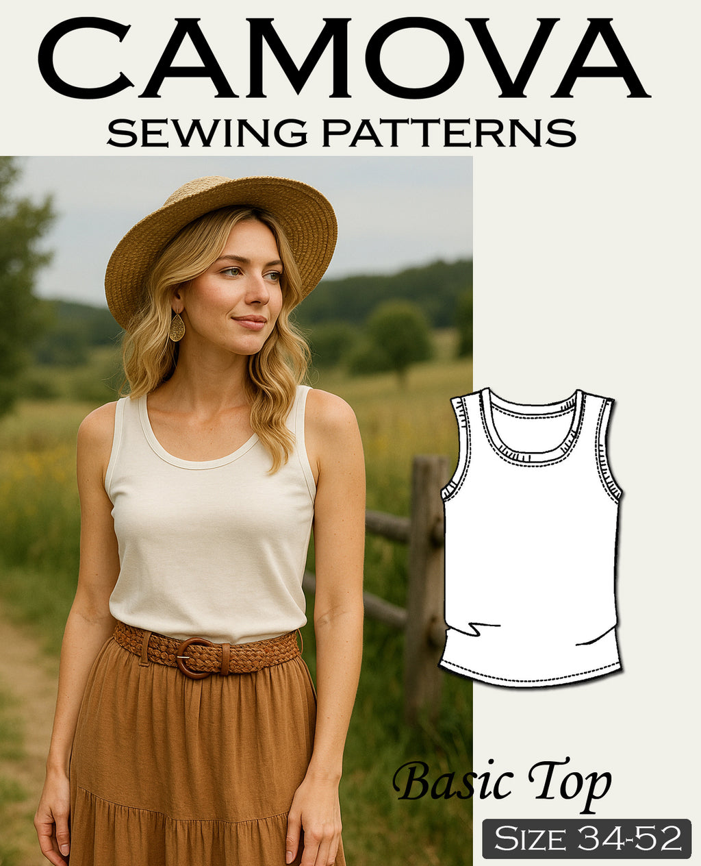 PDF Sewing Pattern – Sleeveless Women's Top | Sizes 34-52