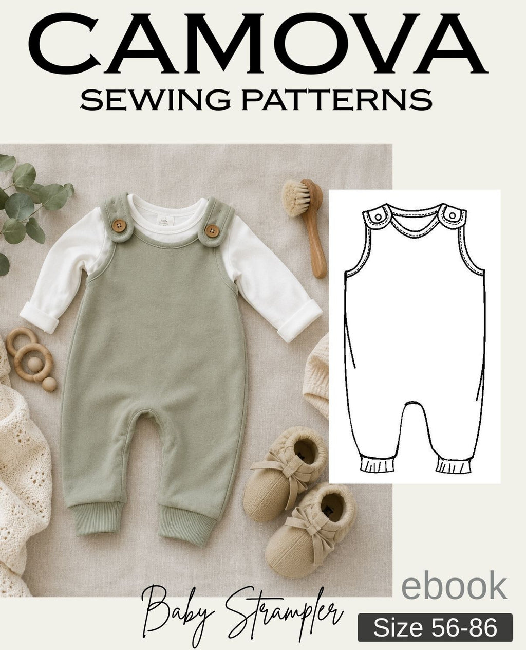 Baby-Strampler Schnittmuster PDF | Größen 56–86 | Baby Overall selber nähen