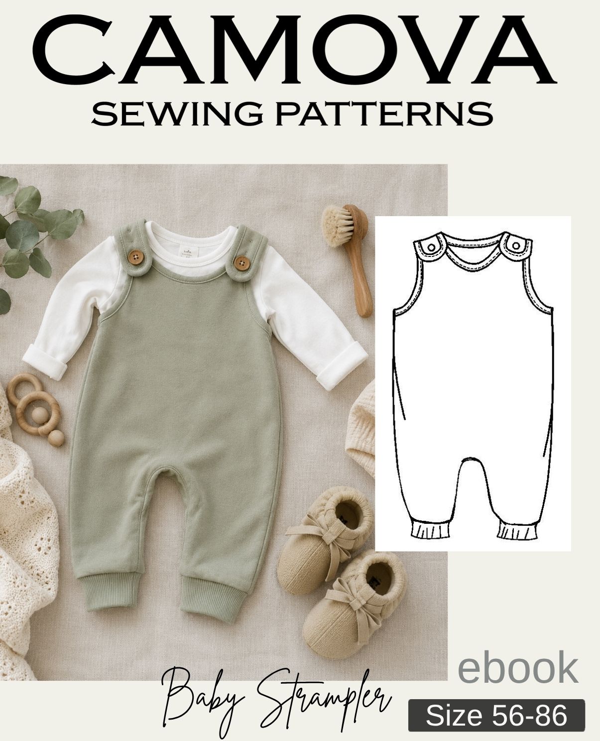 Baby-Strampler Schnittmuster PDF | Größen 56–86 | Baby Overall selber nähen