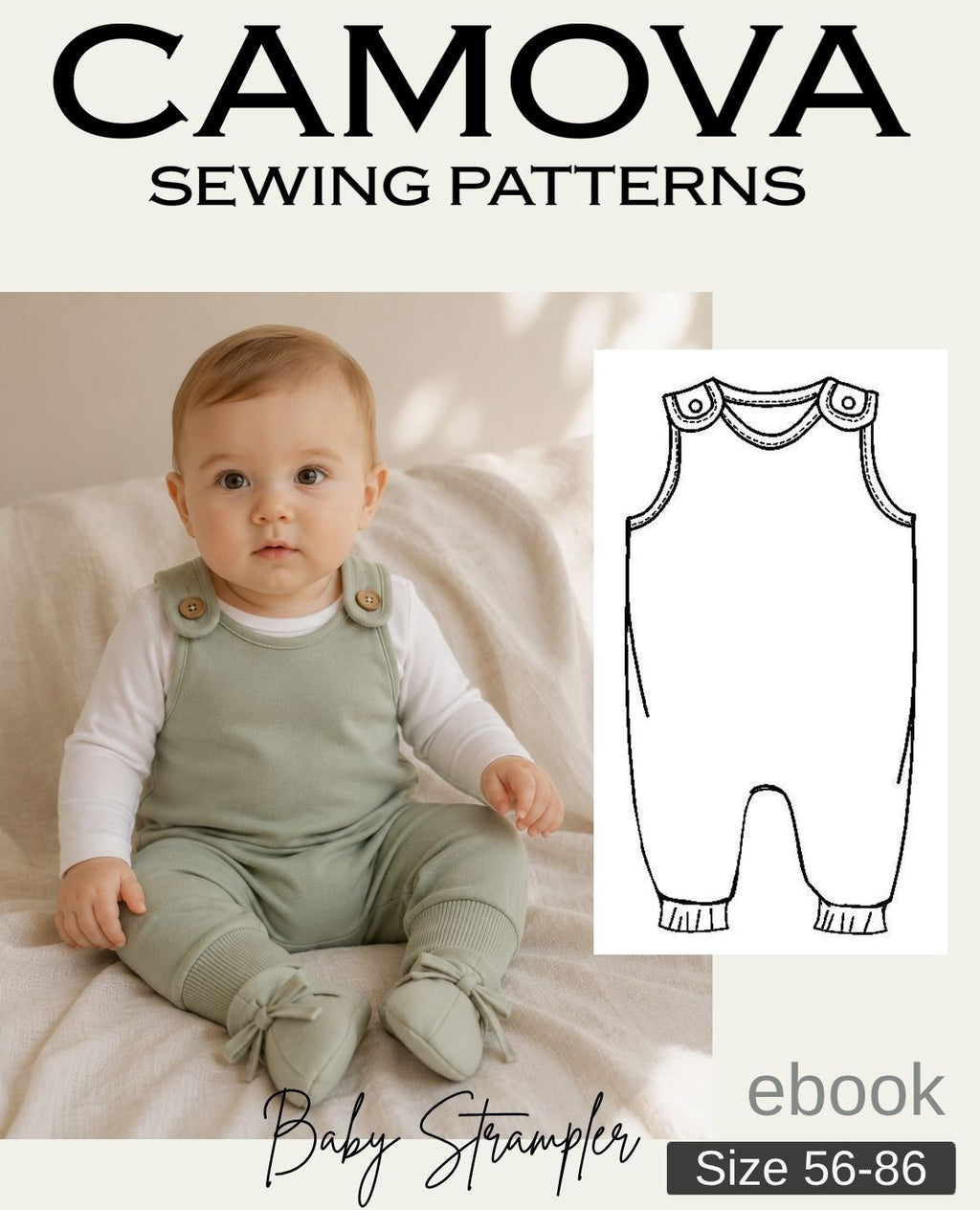 Baby-Strampler Schnittmuster PDF | Größen 56–86 | Baby Overall selber nähen