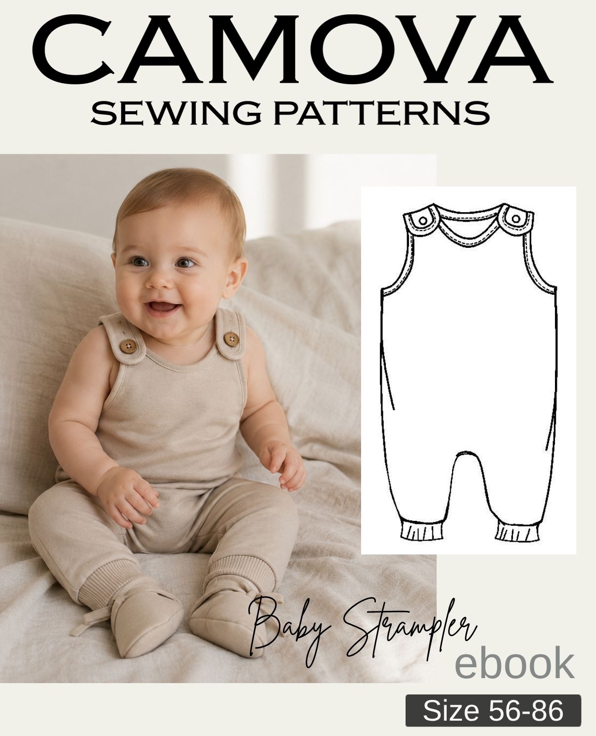 Baby-Strampler Schnittmuster PDF | Größen 56–86 | Baby Overall selber nähen