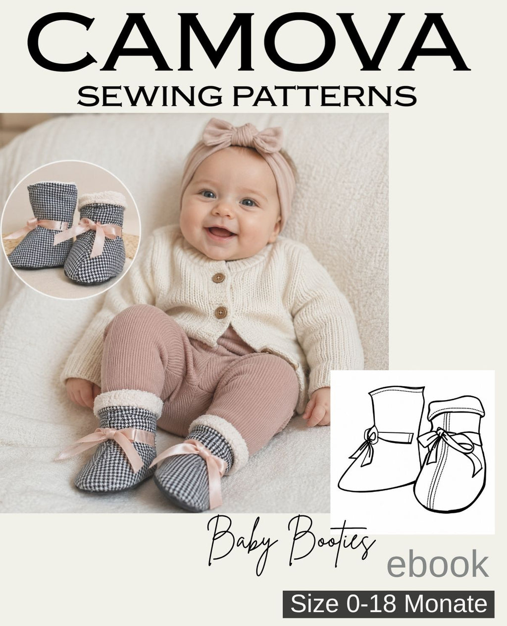 Babyschuhe Schnittmuster PDF | Baby Booties nähen | Größen 0–18 Monate | Nähanleitung