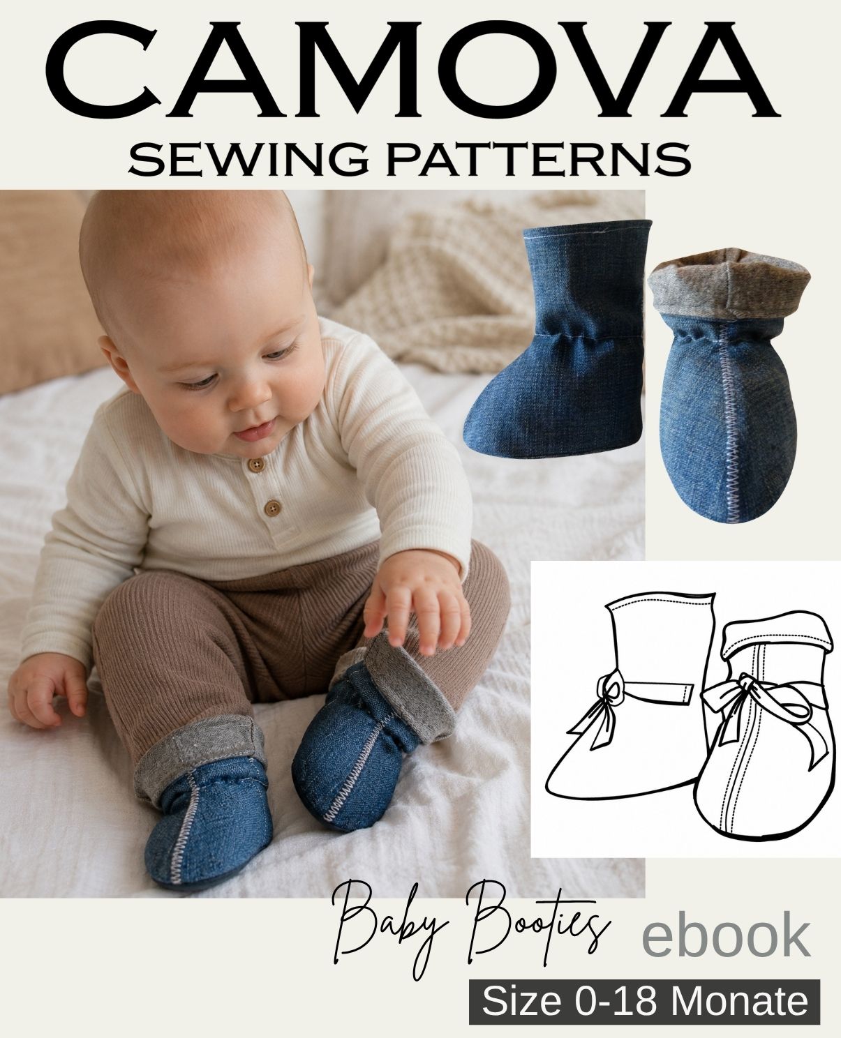 Babyschuhe Schnittmuster PDF | Baby Booties nähen | Größen 0–18 Monate | Nähanleitung