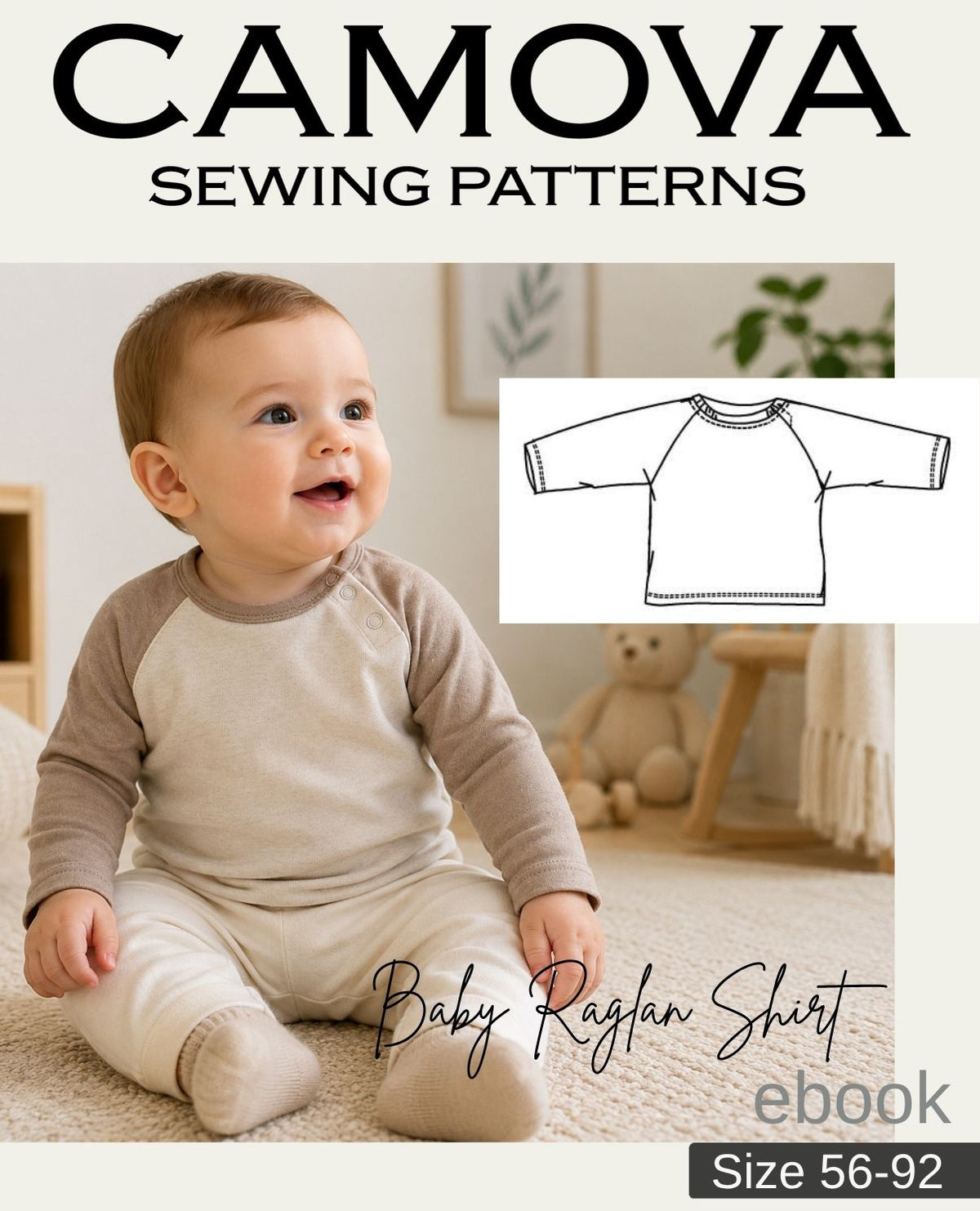 PDF sewing pattern Baby Raglan Shirt | Sizes 56–92