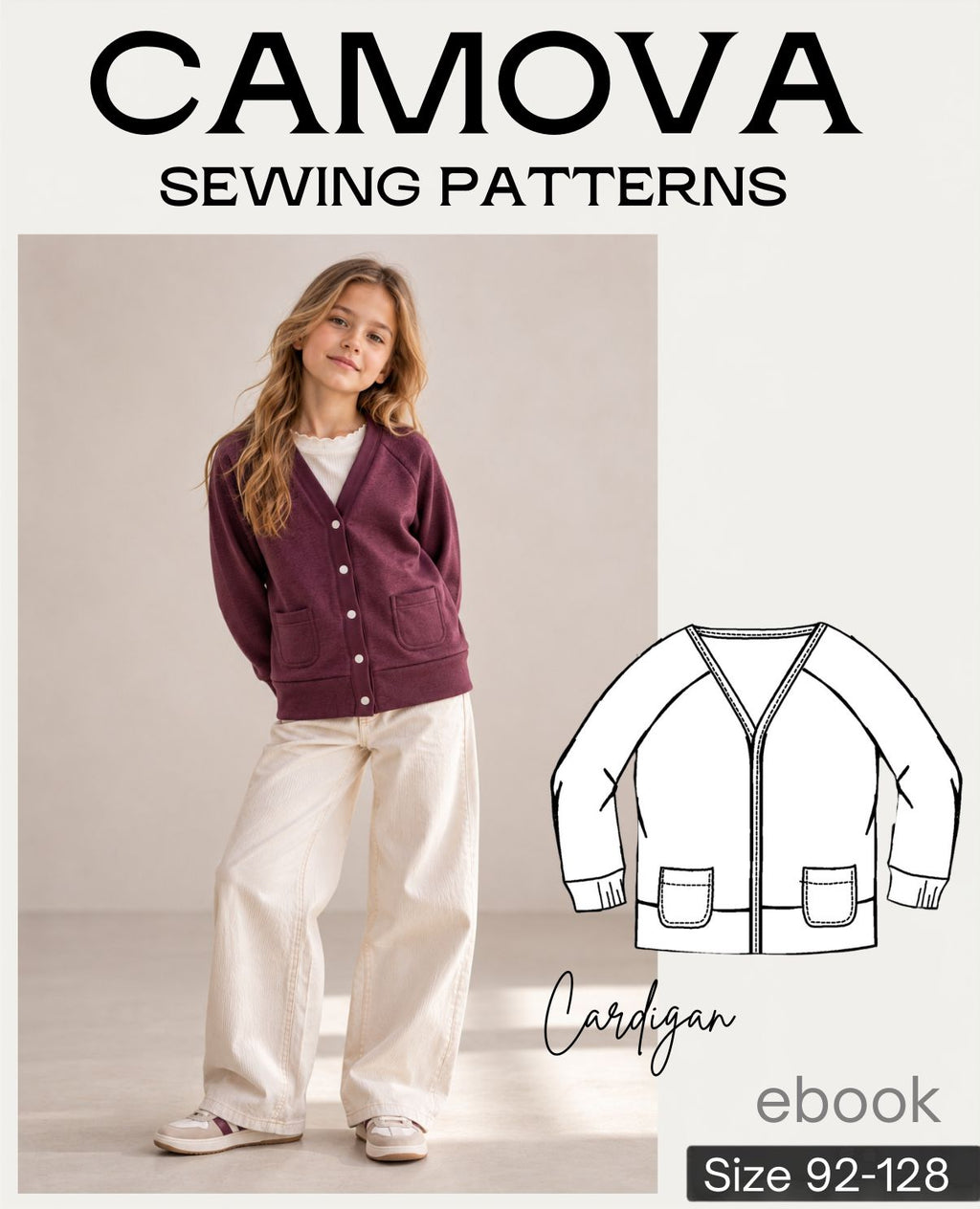 Schnittmuster Cardigan Kinder Gr. 92–128 | PDF Schnittmuster