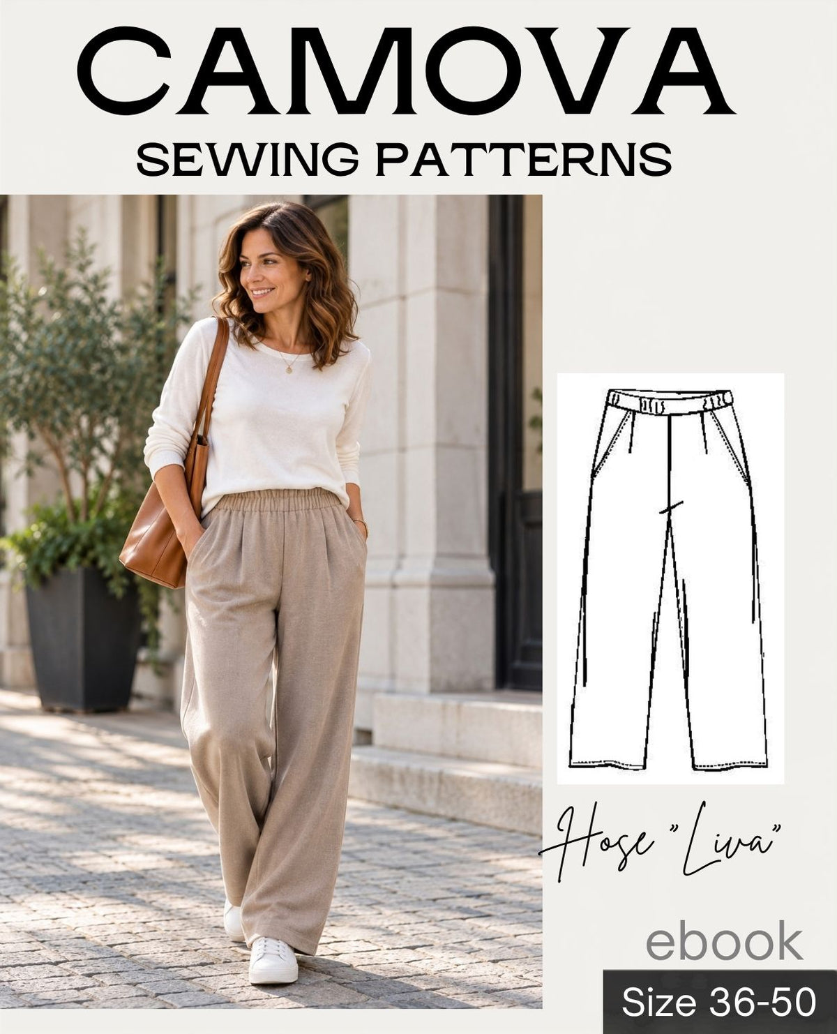LIVA – Women's trousers with pockets & elastic waistband | PDF sewing pattern sizes 36–50
