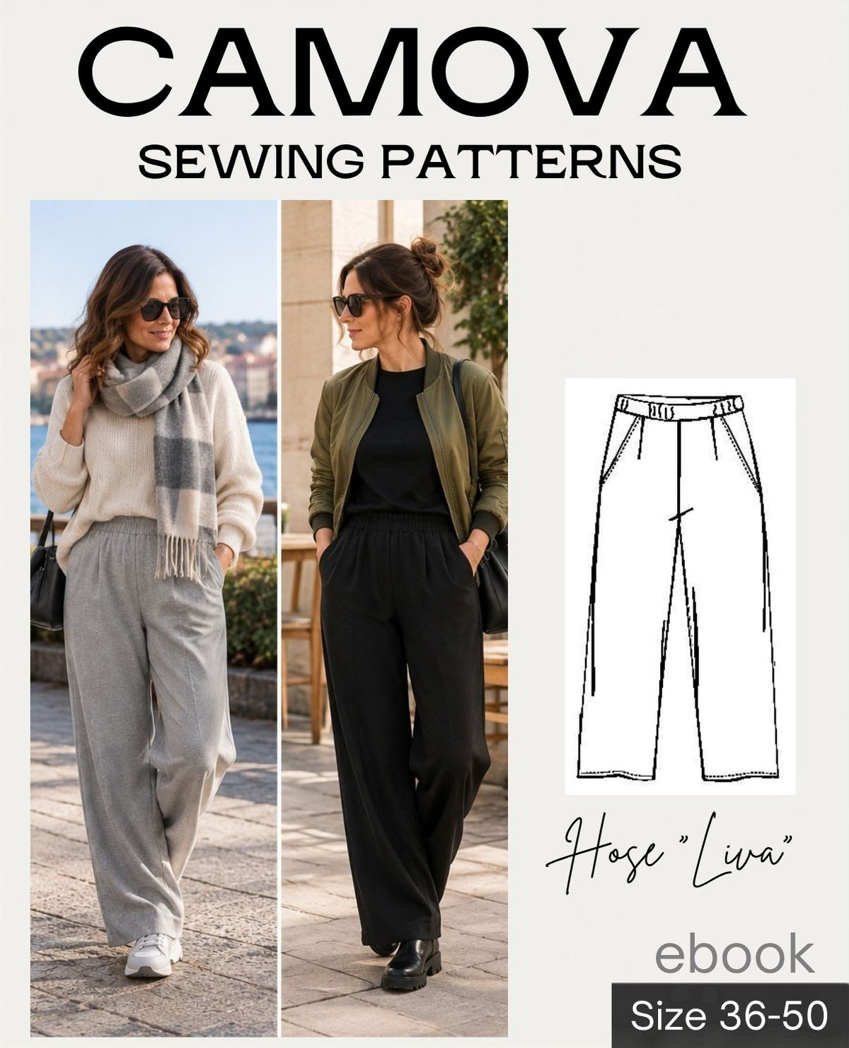 LIVA – Women's trousers with pockets & elastic waistband | PDF sewing pattern sizes 36–50