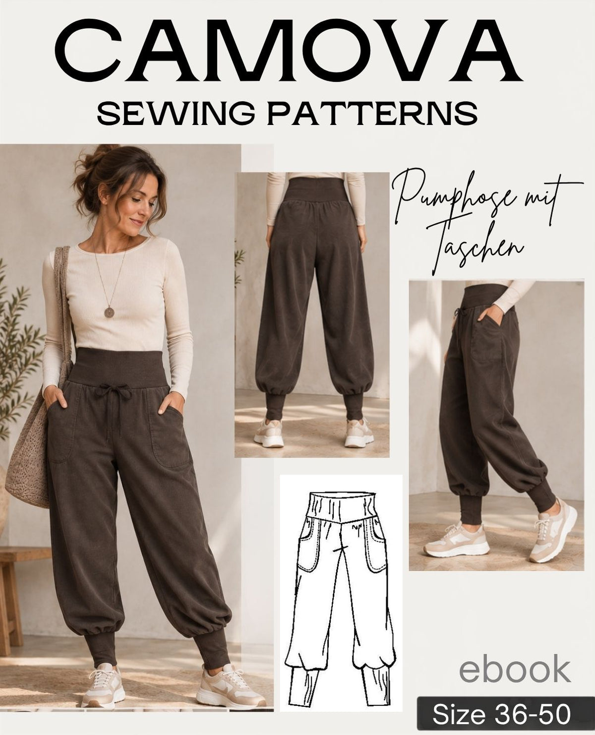 Harem Pants for Women Sizes 36–50 | Trousers with Pockets | PDF Sewing Pattern