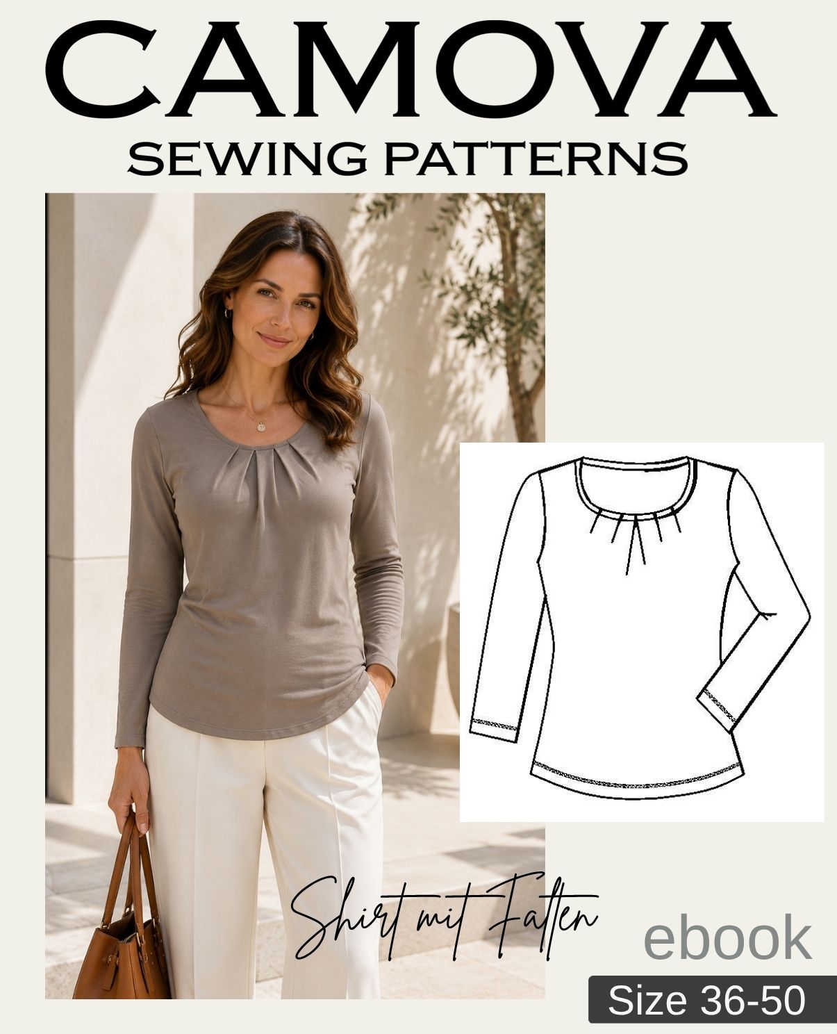 Pattern Shirt with Pleats | Sizes 36–50 | PDF