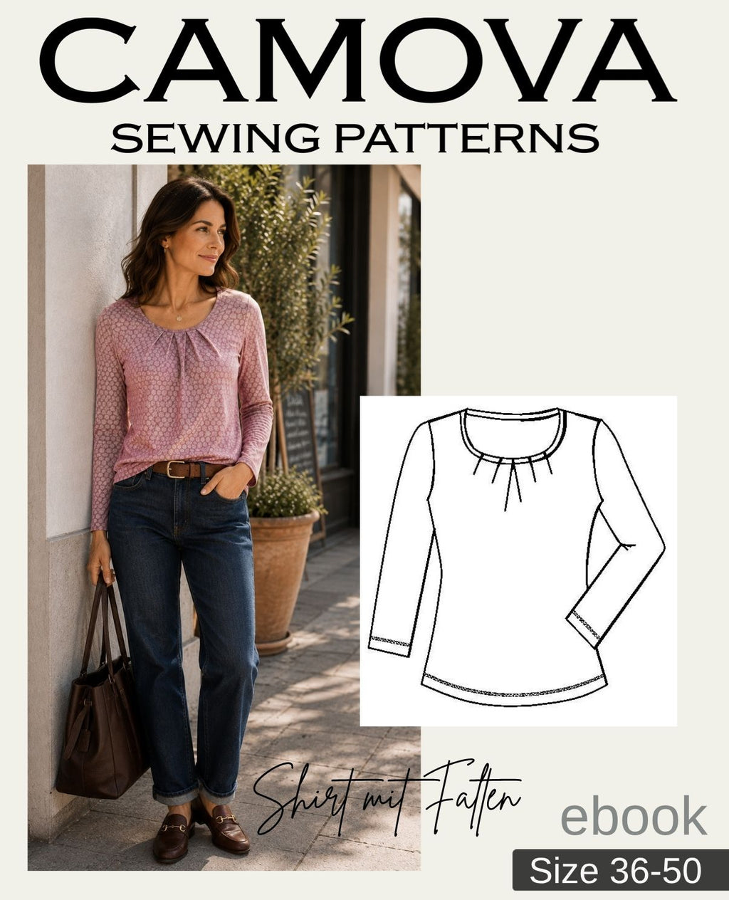 Pattern Shirt with Pleats | Sizes 36–50 | PDF