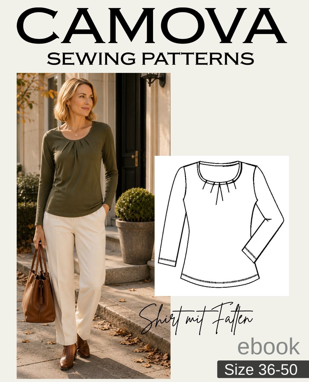Pattern Shirt with Pleats | Sizes 36–50 | PDF