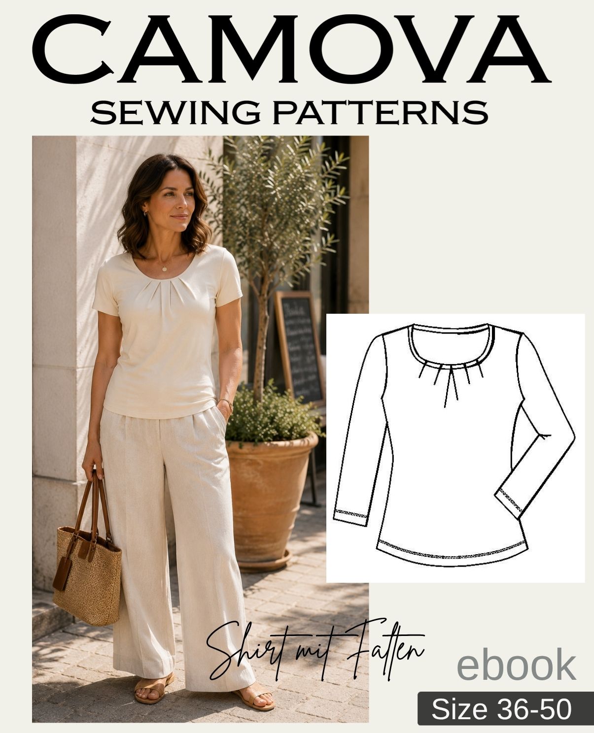 Pattern Shirt with Pleats | Sizes 36–50 | PDF
