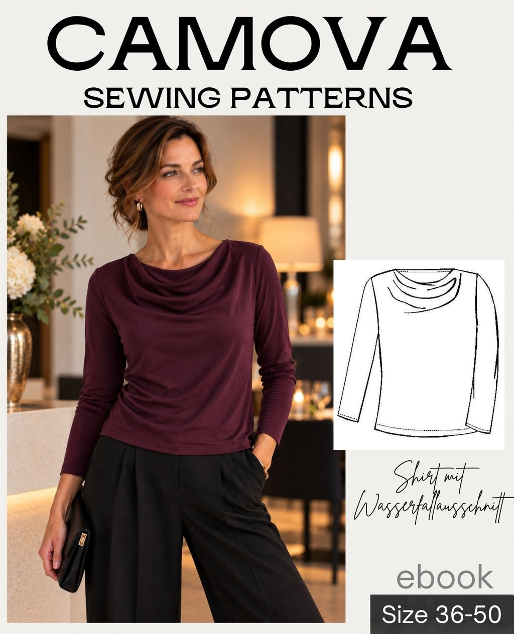 Schnittmuster Shirt mit Wasserfallausschnitt | Damen Gr. 36–50 | PDF