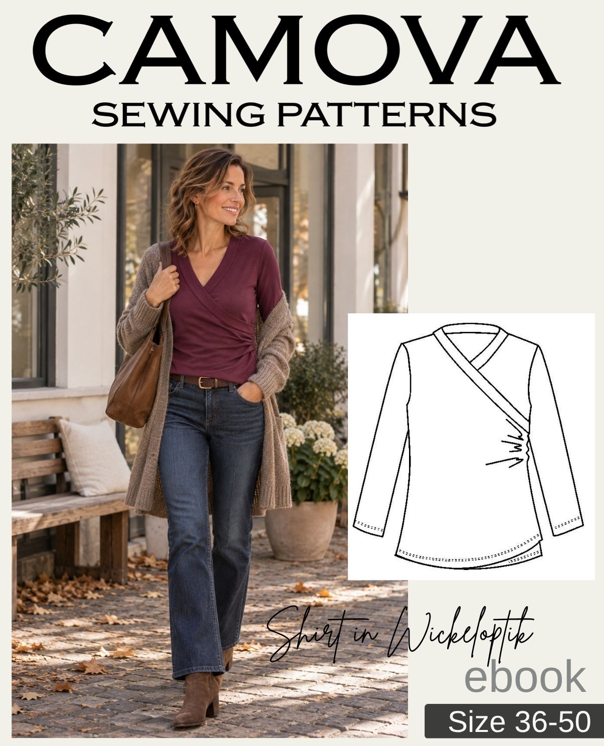 PDF Sewing Pattern Wrap-Look Shirt | Sizes 36–50