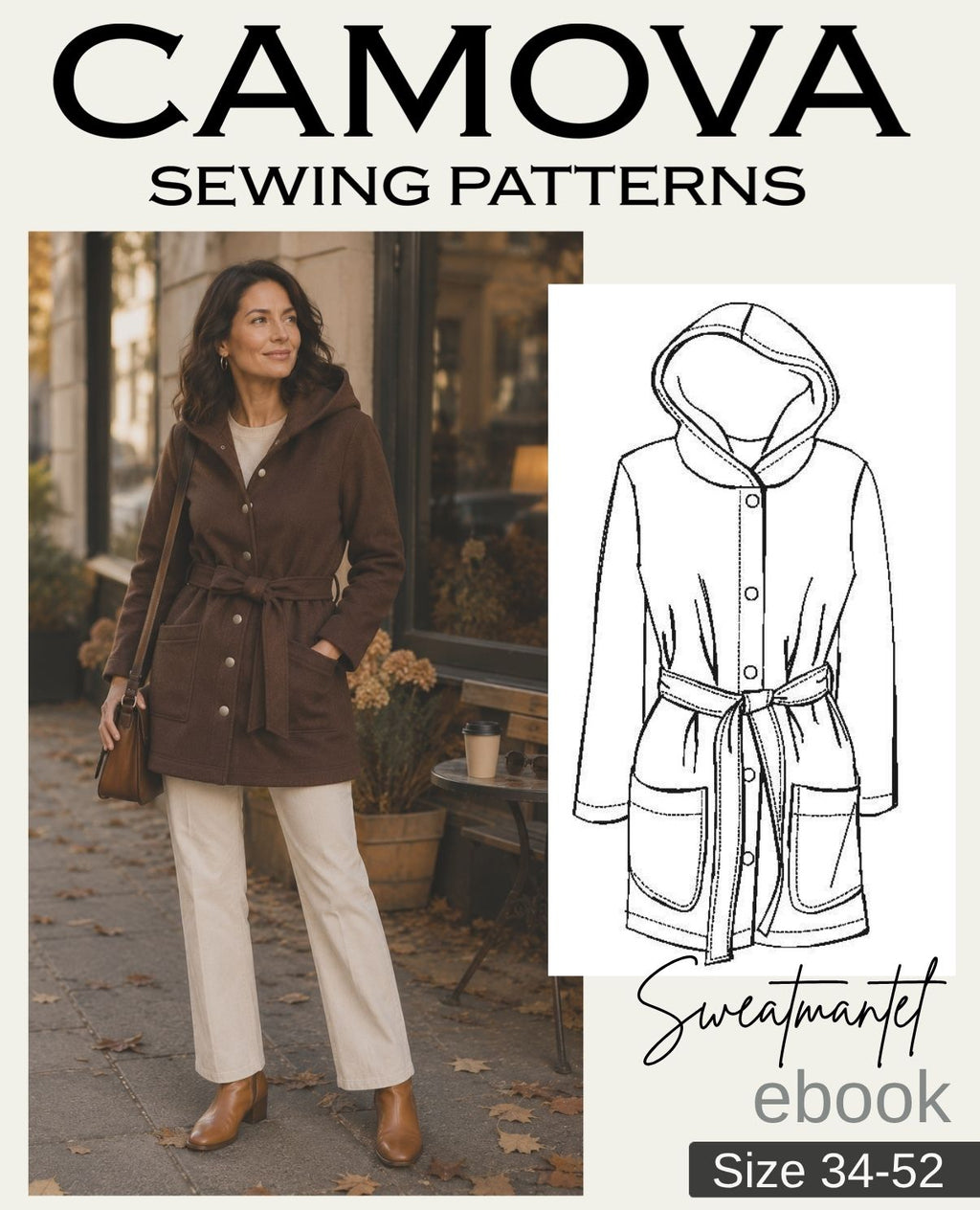 PDF Sewing Pattern Women's Sweatshirt Coat | Sizes 34–52