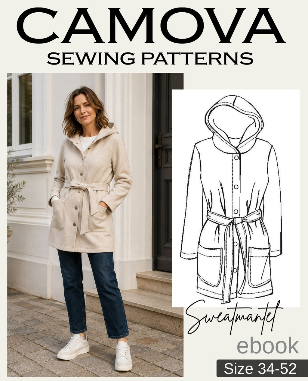 PDF Sewing Pattern Women's Sweatshirt Coat | Sizes 34–52