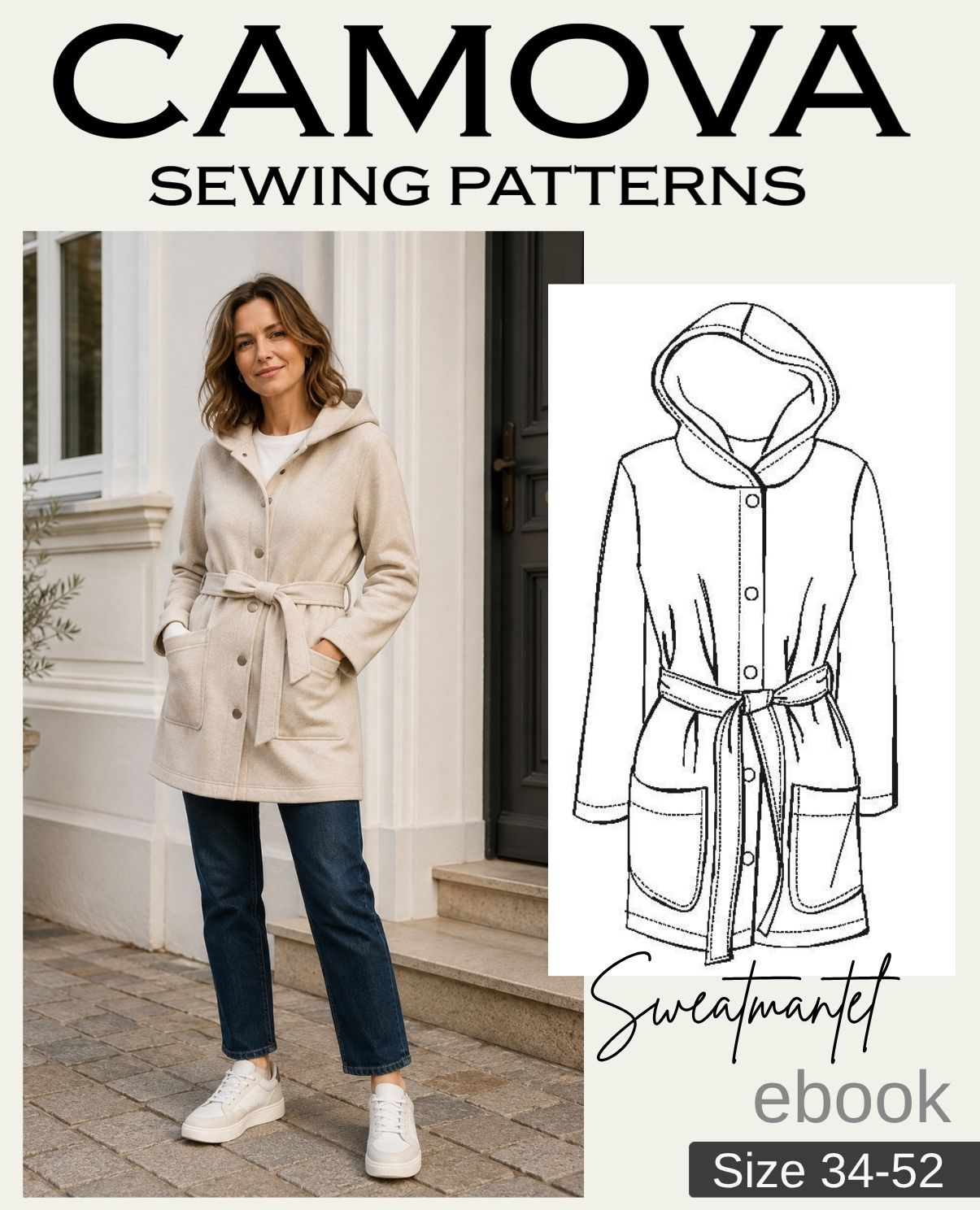 PDF Sewing Pattern Women's Sweatshirt Coat | Sizes 34–52
