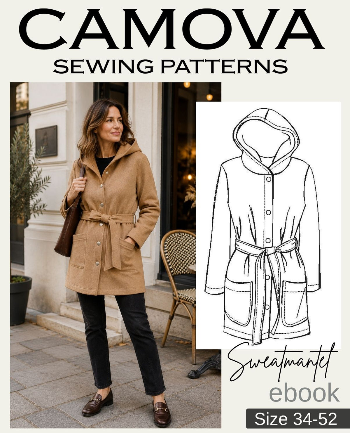 PDF Sewing Pattern Women's Sweatshirt Coat | Sizes 34–52
