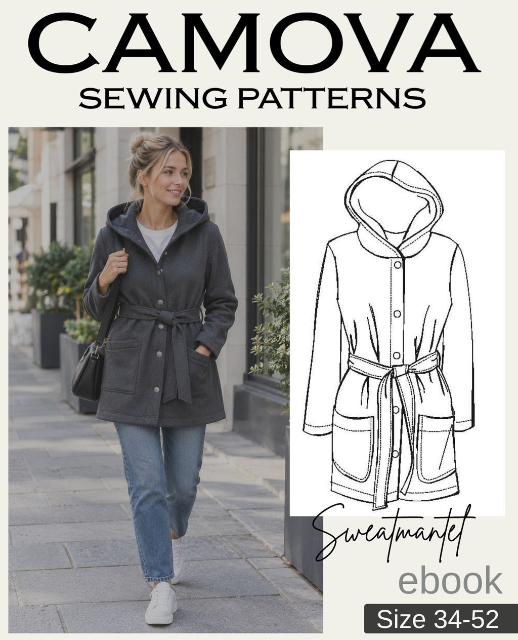 PDF Sewing Pattern Women's Sweatshirt Coat | Sizes 34–52