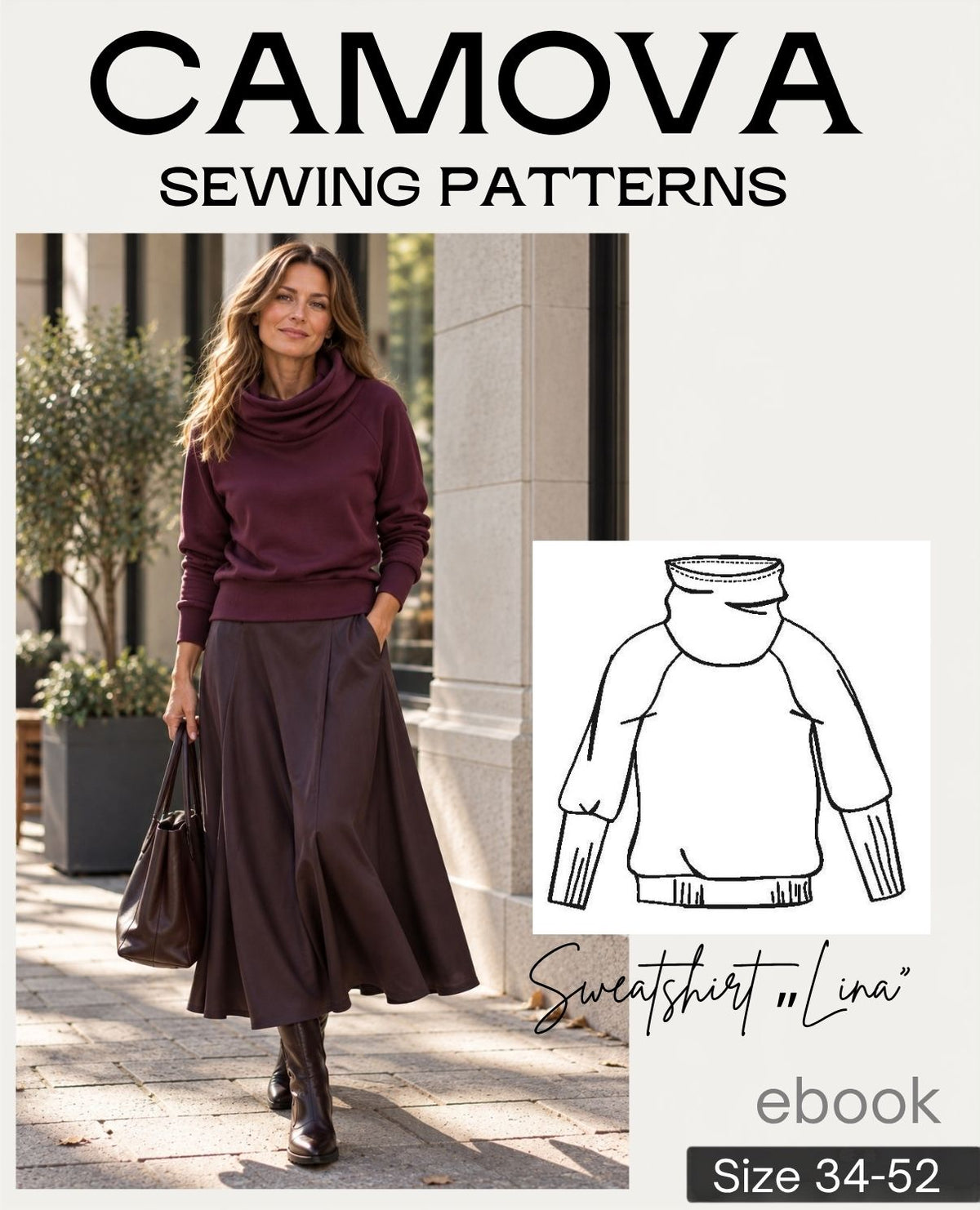 Schnittmuster Sweatshirt „Lina“ mit Loopkragen | Damen Gr. 34–52 | PDF