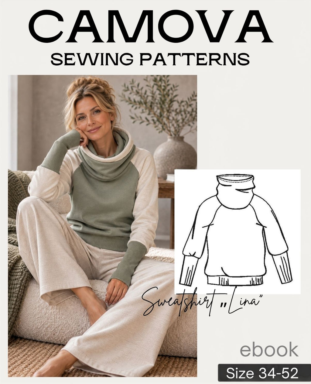 Schnittmuster Sweatshirt „Lina“ mit Loopkragen | Damen Gr. 34–52 | PDF
