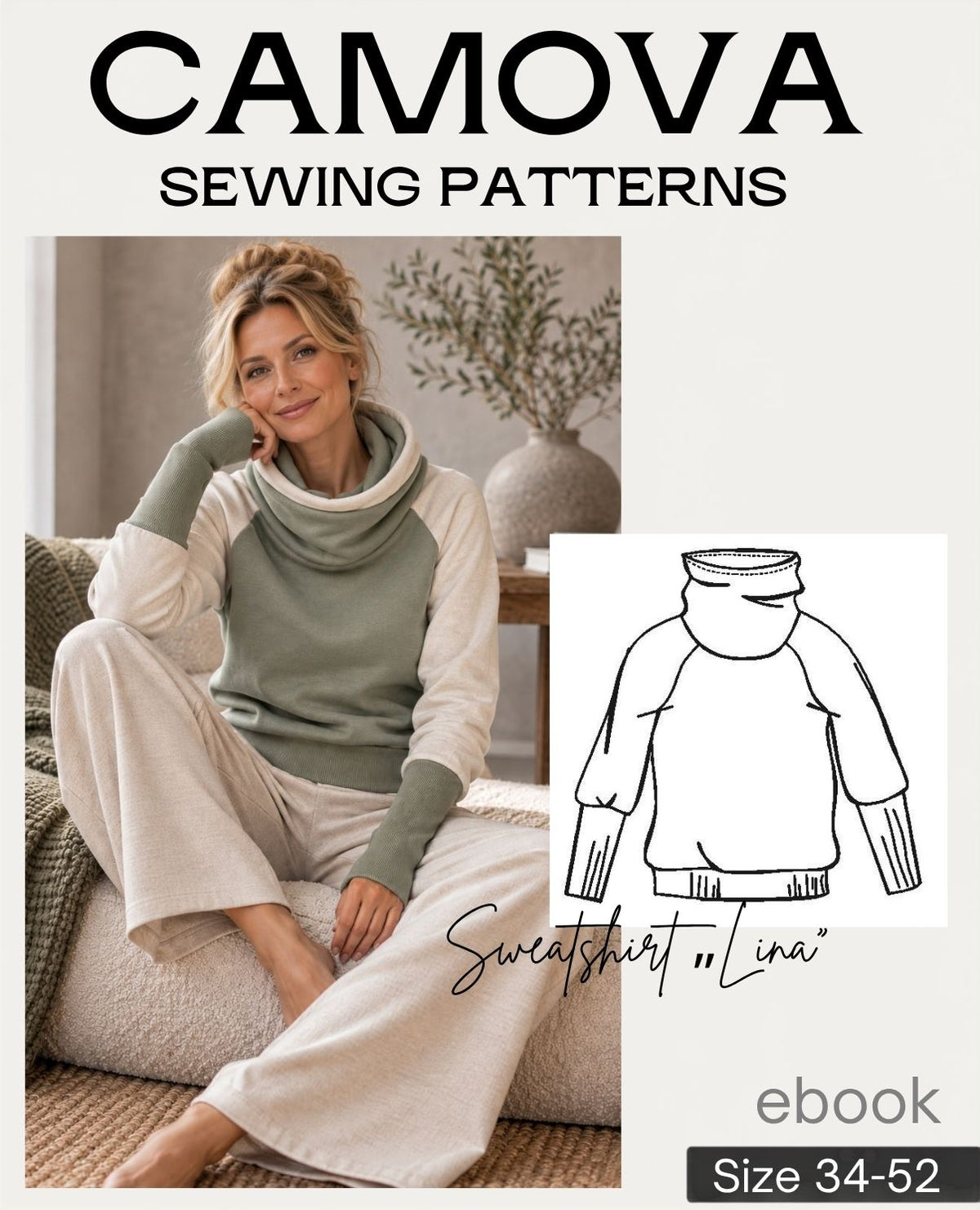 Schnittmuster Sweatshirt „Lina“ mit Loopkragen | Damen Gr. 34–52 | PDF