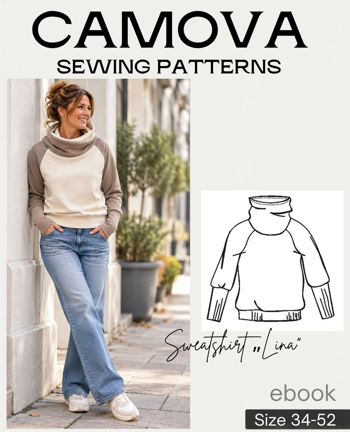 Schnittmuster Sweatshirt „Lina“ mit Loopkragen | Damen Gr. 34–52 | PDF