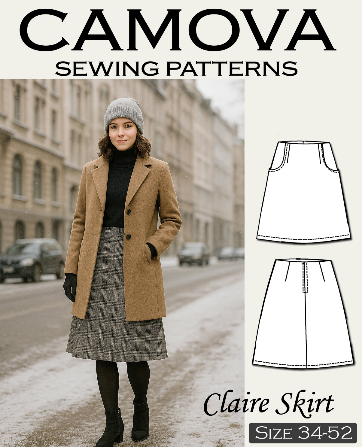 Schnittmuster Rock Claire | PDF A-Linie mit Taschen, Futter & Reißverschluss | Größen 34–52